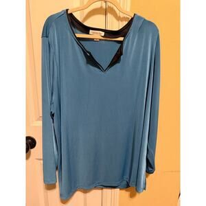 Coldwater Creek Teal Blue Long Sleeve V-Neck Shirt Plus Size 3X